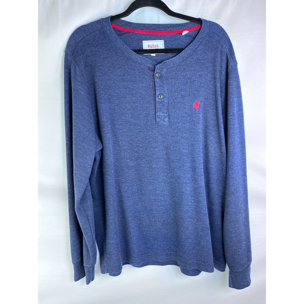 Stafford Prep Henley Shirt XXL Blue Long Sleeve Pullover Men's Casual Thermal